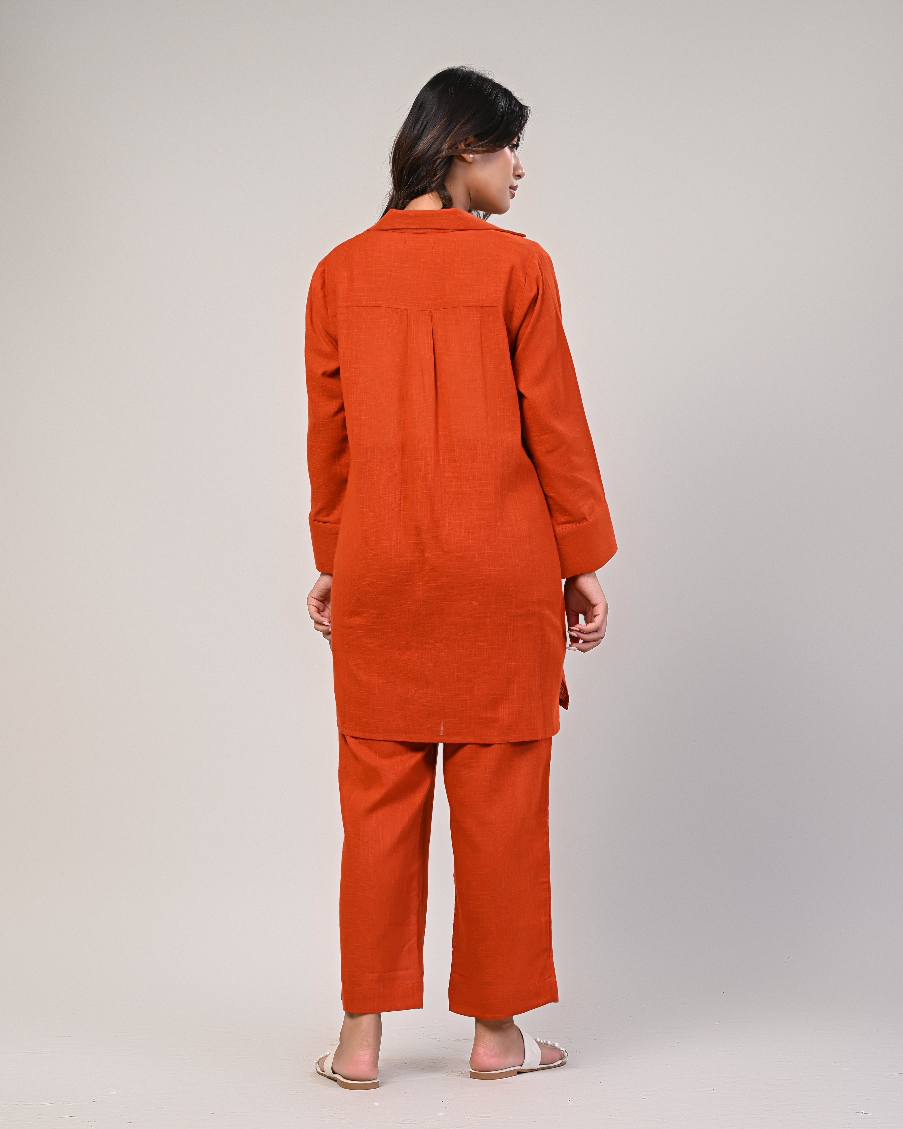 Orange V-neck Pleated Kurta With Afghani Pants